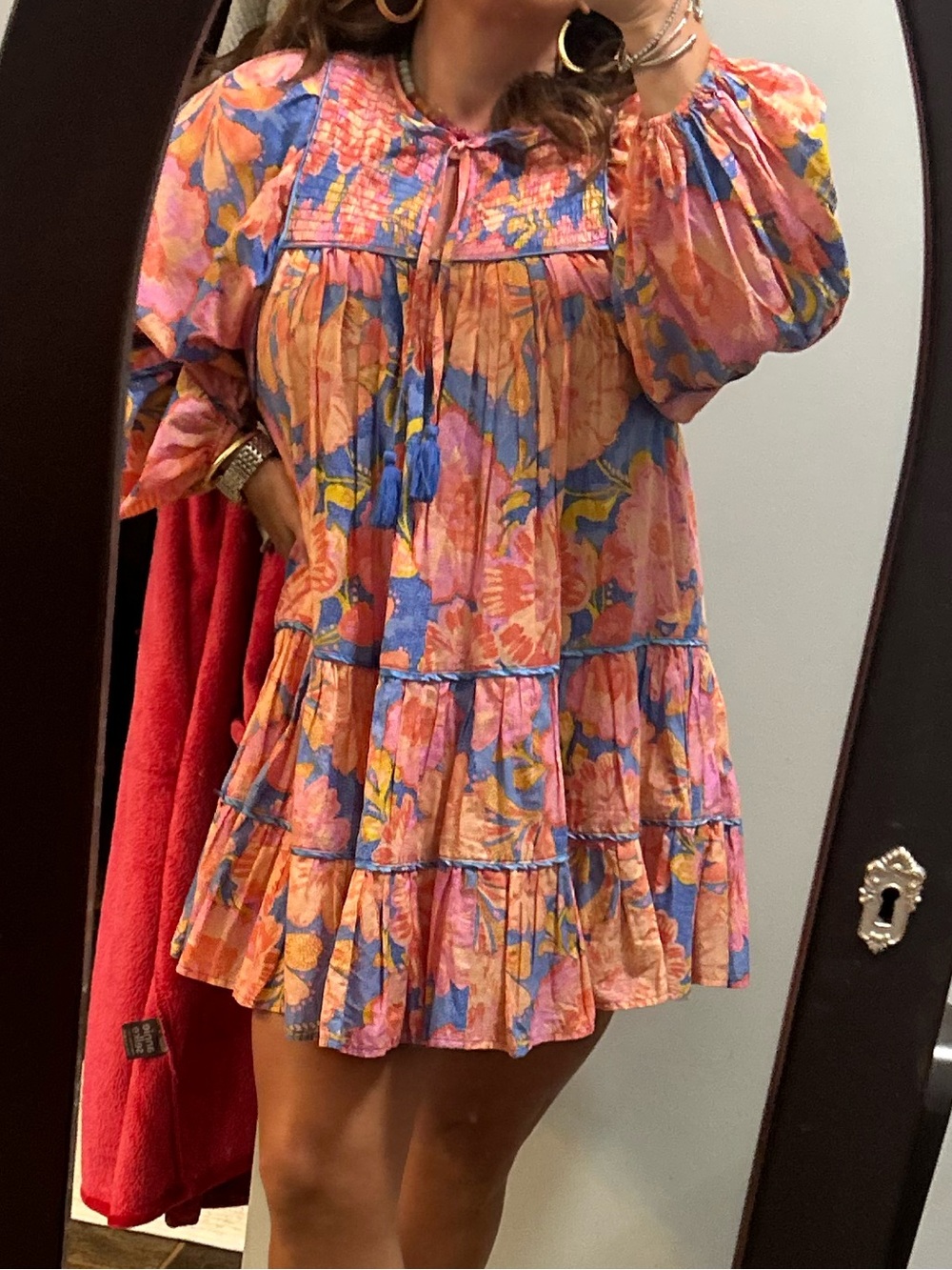 Karlie Pink and Blue Floral Tiered Mini Dress